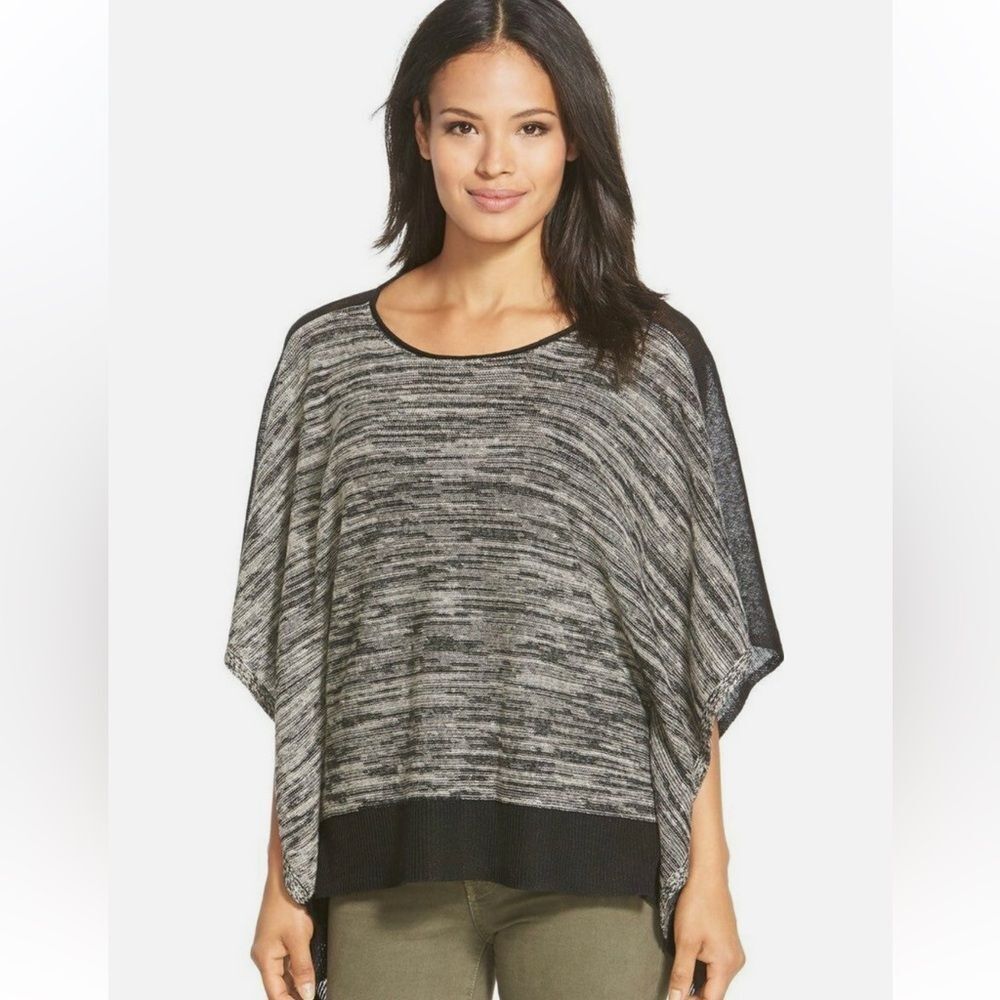 Eileen Fisher Organic Linen Twist Knit Raglan Box Sweater Poncho